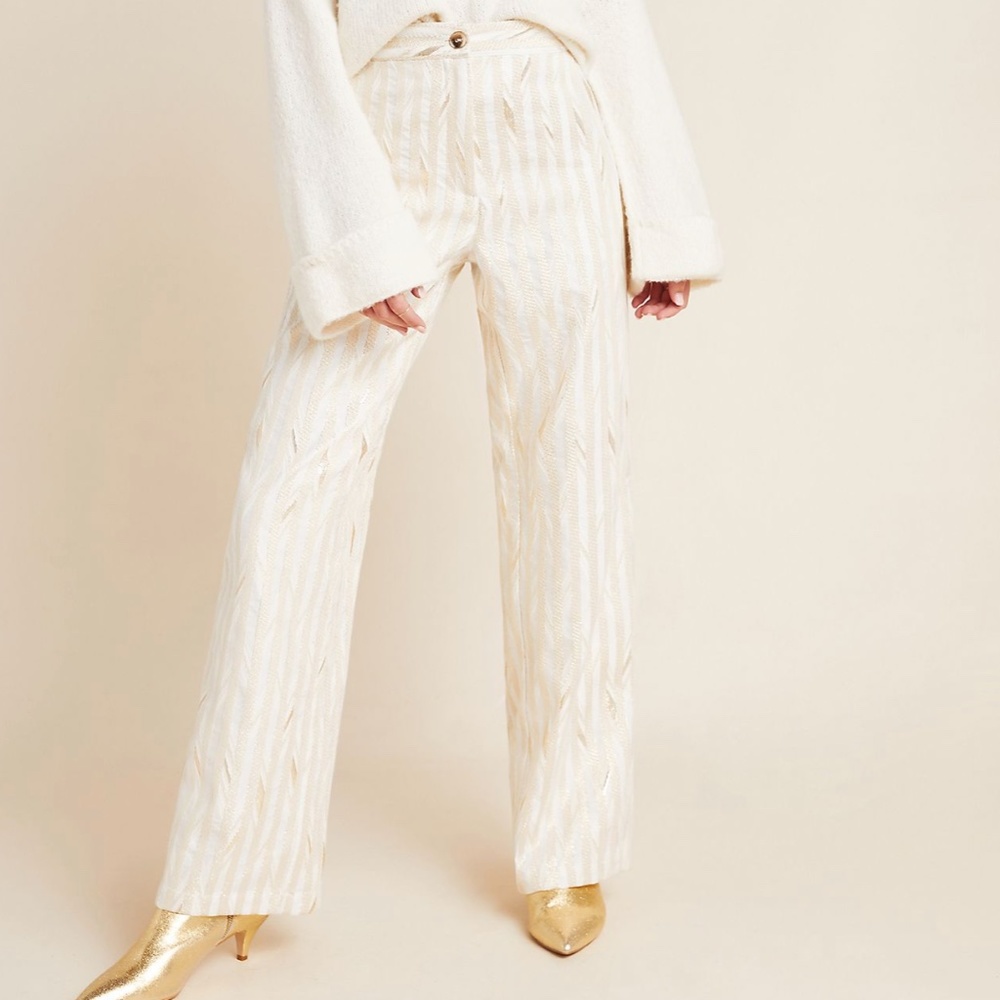 Kelyn Striped Wide Leg Flare Boho Peasant Hipster Hippie Work Metallic Art Pants
